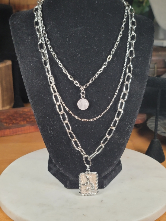 paparazzi Jewelry - Silver Layered Pendant Necklace with Pale Pink Mermaid Tail Pendant